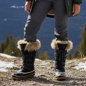 Jambu JBU Women’s Ella Black and Tan Fur-Trimmed Winter Boots Size 7M